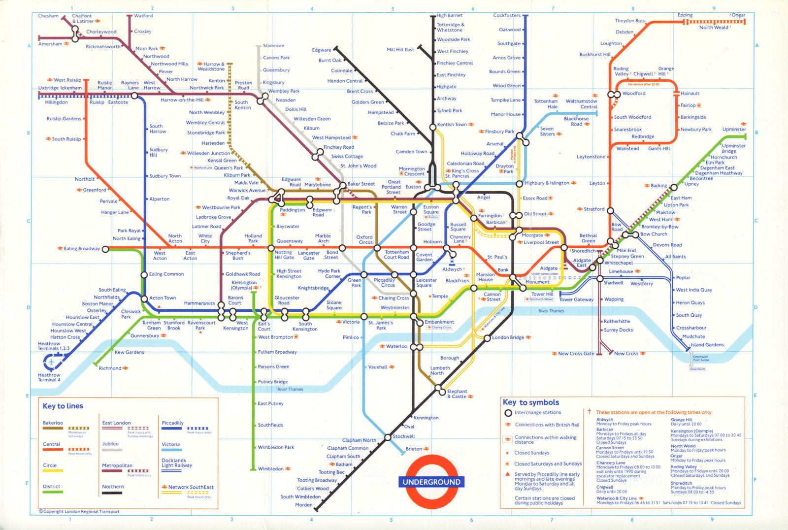 LONDON UNDERGROUND tube journey planner map. DLR u/c Bank-Shadwell. October 1988